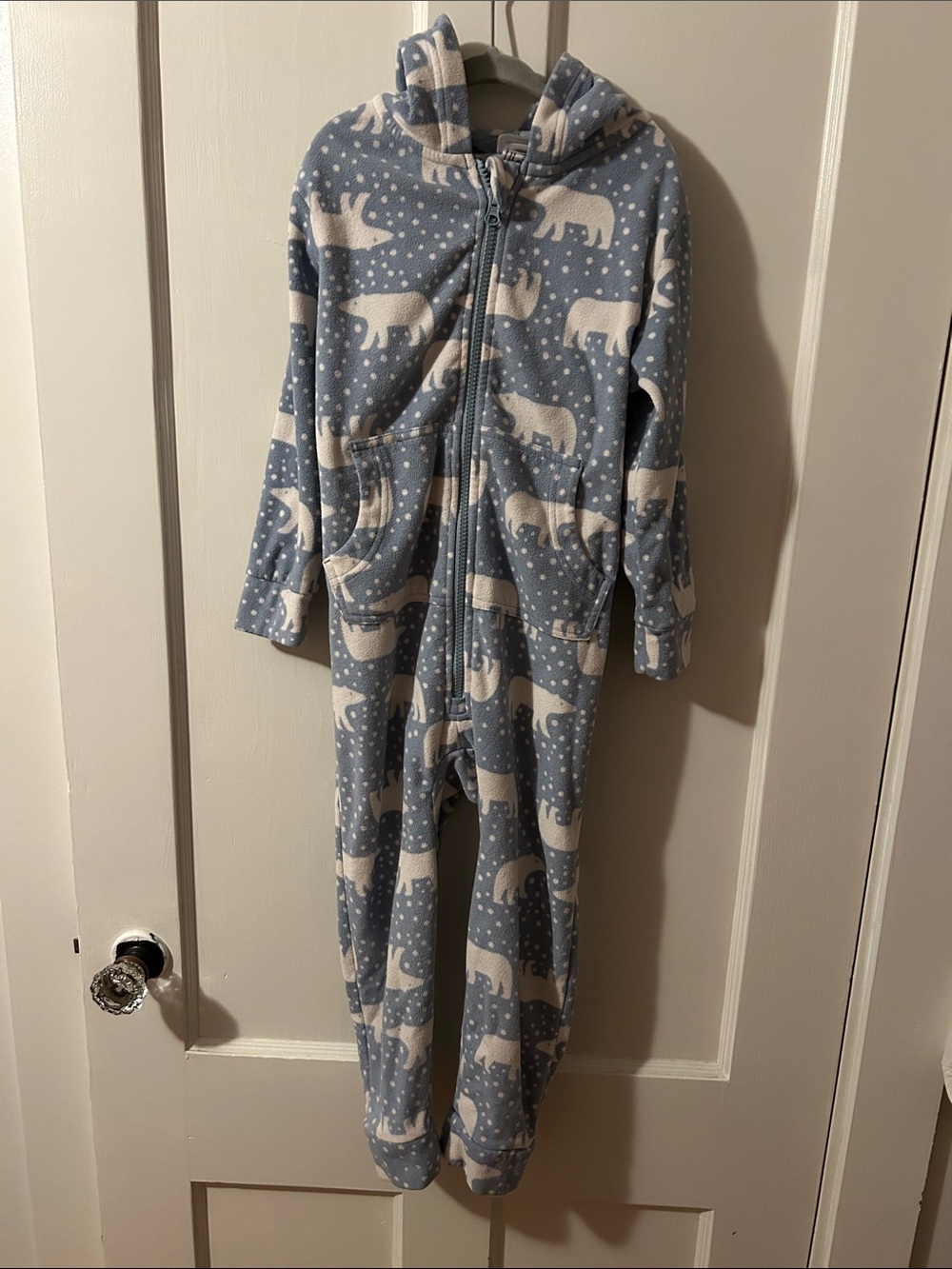 Hanna Andersson Blue and White Polar Bear Fleece One-Piece